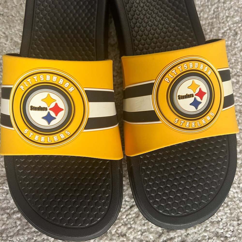 FOCO Pittsburgh Steelers Slide Sandals Size L 11-12 Black Yellow